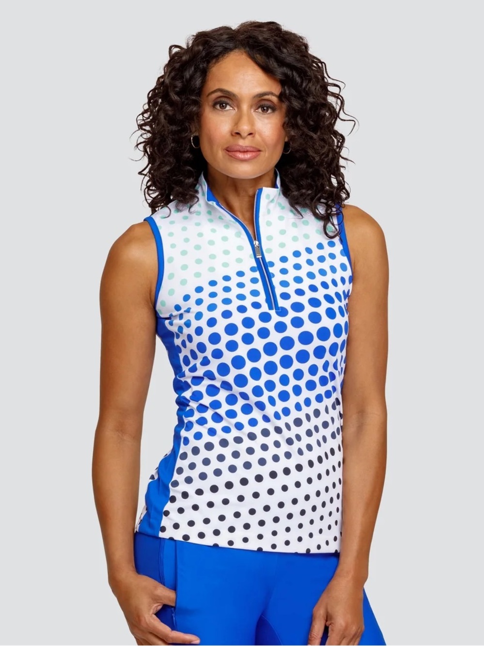 Tail Activewear Sleeveless Golf Polo Ombre Polka Dot Zip Mock Neck